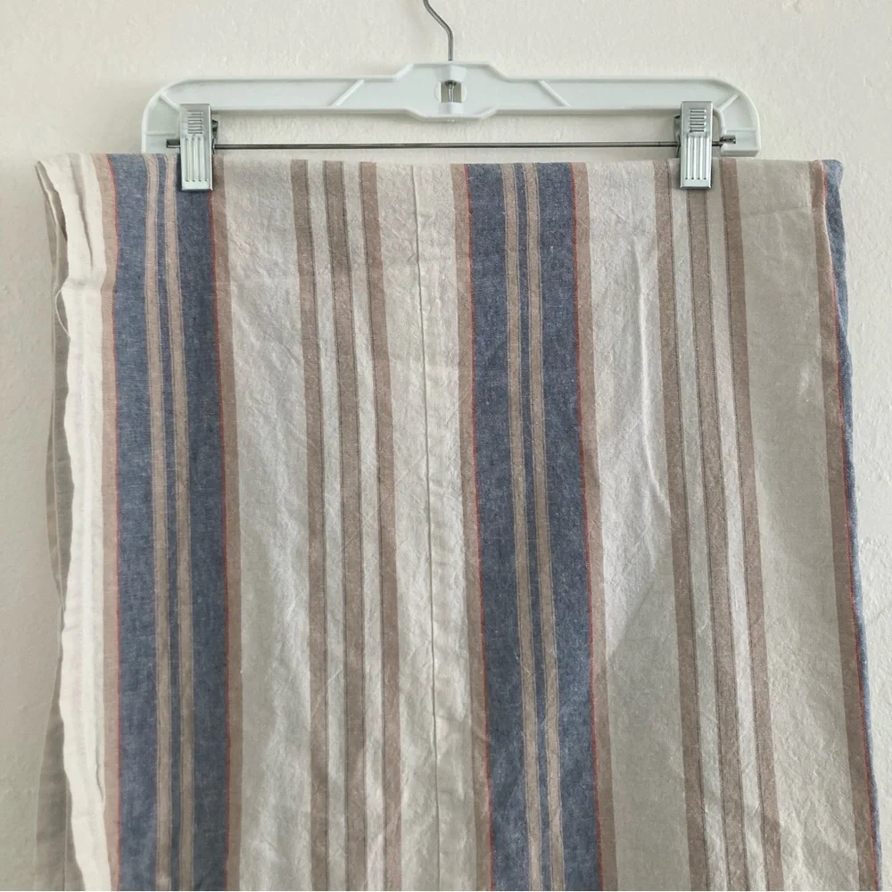 Pottery Barn Linen Blend Curtain Panel Blue Striped Beachy Breezy 71 x 71 Inch